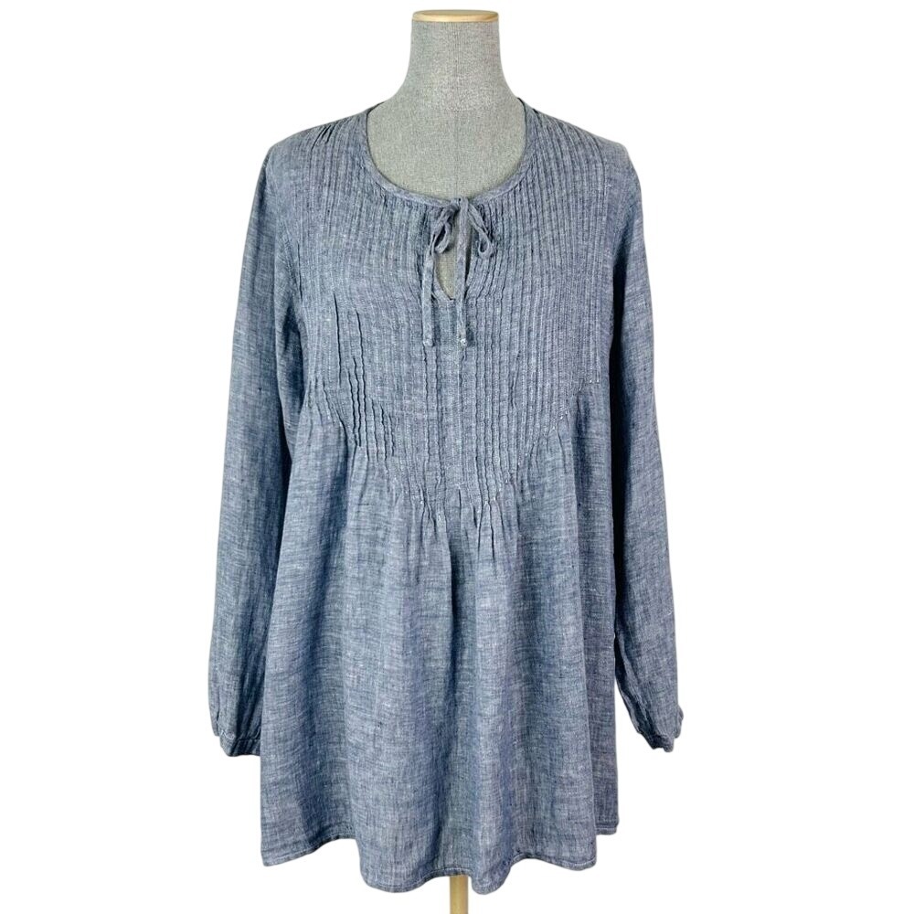 CP Shades Pintuck Linen Tunic Top Women's Small Peasant Lightweight Long Sleeve
